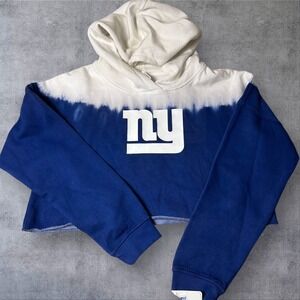 NEW‎ NFL NY Giants Teens Cropped Tie Dye Hoodie Juniors XL 15/17 Blue Sweatshirt